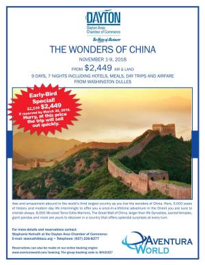 The Wonders of China November 1-9, 2018 from $2,449 Air & Land 9 Days, 7 Nights Including Hotels, Meals, Day Trips and Airfare from Washington Dulles