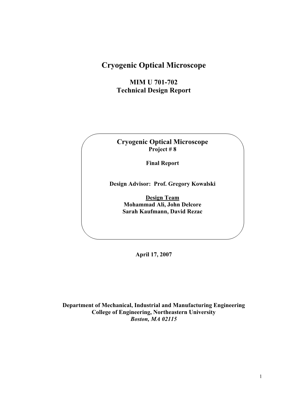 Cryogenic Optical Microscope