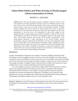 Urban Water Politics and Water Security in Disadvantaged Urban Communities in Ghana