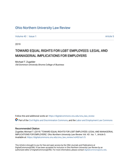 Toward Equal Rights for Lgbt Employees: Legal and Managerial Implications for Employers