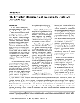 The Psychology of Espionage and Leaking in the Digital Age Dr