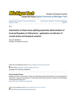 Automation of Shear-Wave Splitting Parameter Determination of Local Earthquakes at Yellowstone : Application As Indicator of Crustal Stress and Temporal Variation