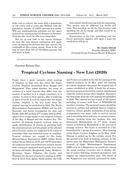 Tropical Cyclone Naming - New List (2020)
