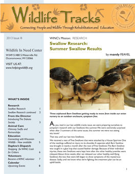 Swallow Research: Wildlife in Need Center Summer Swallow Results W349 S1480 S.Waterville Rd