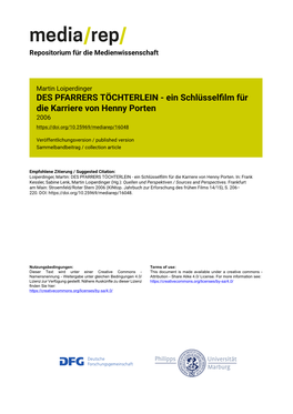 DES PFARRERS TÖCHTERLEIN - Ein Schlüsselﬁlm Für Die Karriere Von Henny Porten 2006