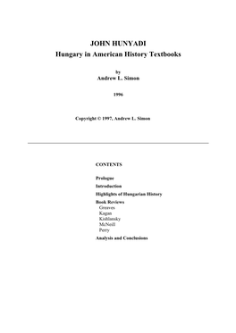 JOHN HUNYADI Hungary in American History Textbooks