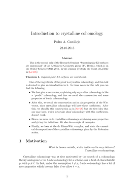 Introduction to Crystalline Cohomology