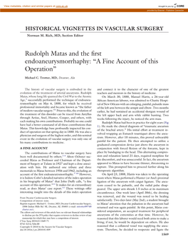 Rudolph Matas and the First Endoaneurysmorrhaphy