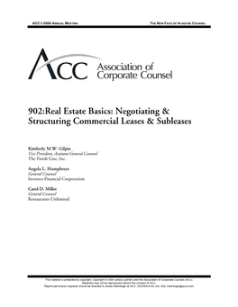 902:Real Estate Basics: Negotiating & Structuring Commercial Leases