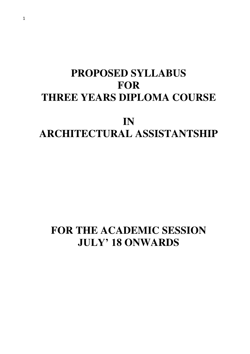 Syllabus for Three Year Diploma Course Architectural Assistantship 1