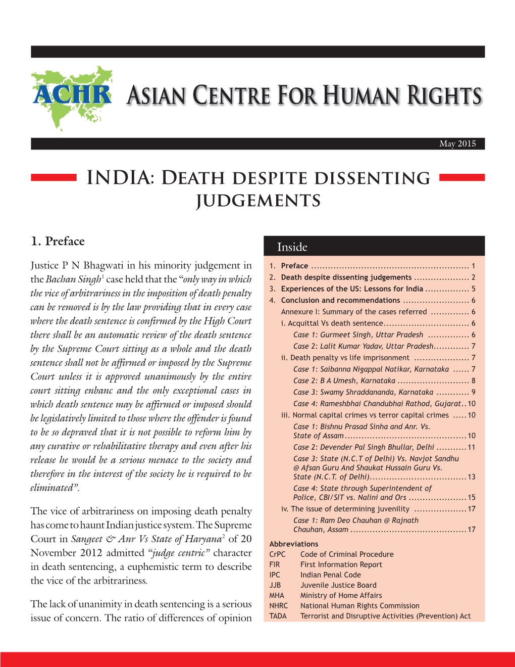 India: Death Despite Dissenting Judgements