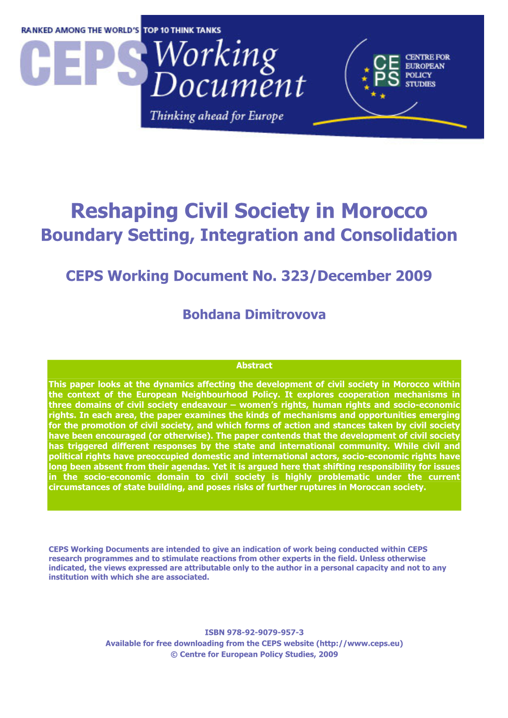 Reshaping Civil Society in Morocco Boundary Setting, Integration and Consolidation