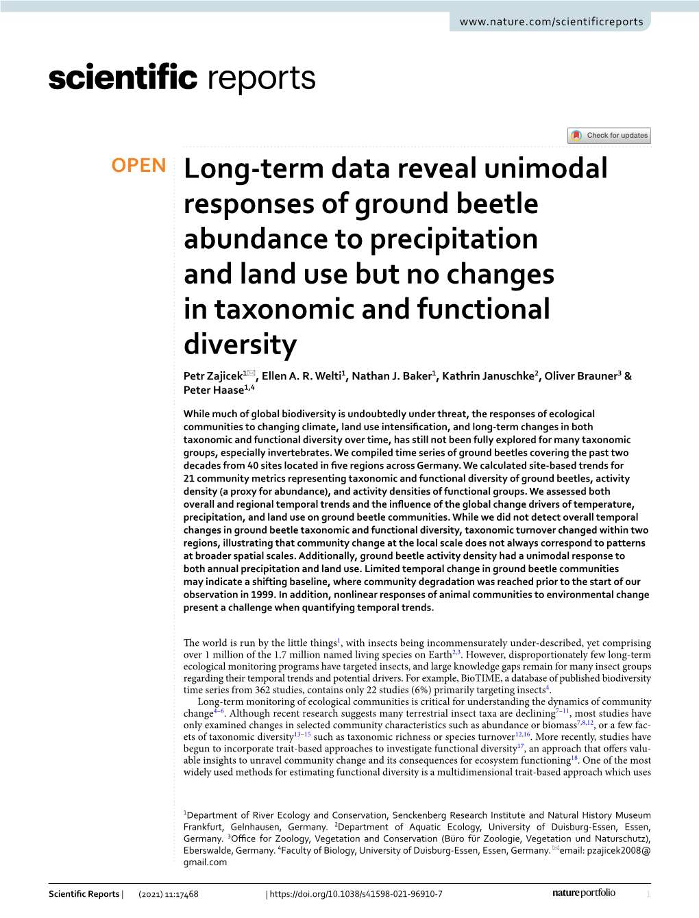 Long-Term Data Reveal Unimodal Responses of Ground Beetle