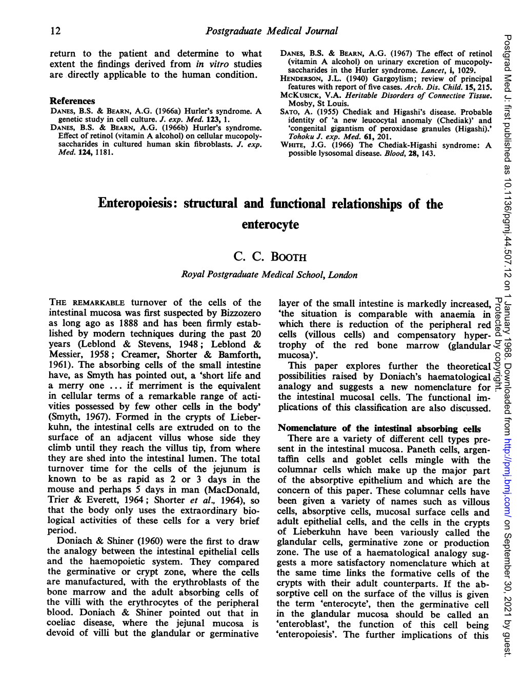 Structural and Functional Relationships of the Enterocyte