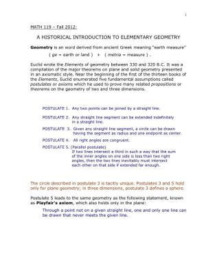 A Historical Introduction to Elementary Geometry
