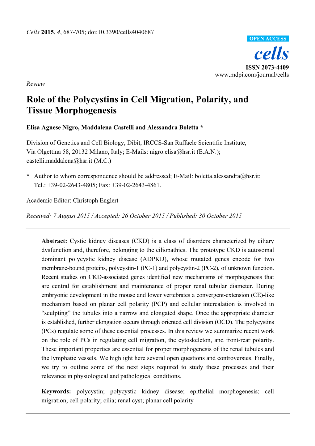 Role of the Polycystins in Cell Migration, Polarity, and Tissue Morphogenesis