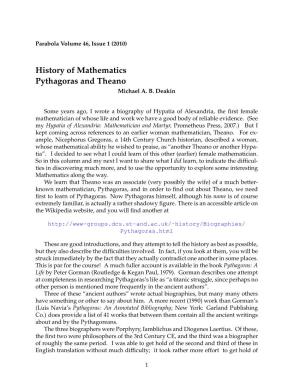 History of Mathematics Pythagoras and Theano Michael A