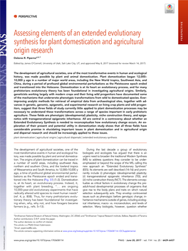 Assessing Elements of an Extended Evolutionary Synthesis for Plant Domestication and Agricultural Origin Research
