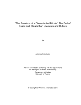 “The Passions of a Discontented Minde”: the Earl of Essex and Elizabethan Literature and Culture