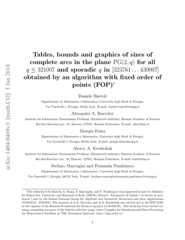 Tables, Bounds and Graphics of Sizes of Complete Arcs in the Plane PG(2, Q) for All Q 321007 and Sporadic Q in [323761