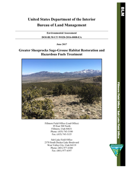 Greater Sheeprocks Sage-Grouse Habitat Restoration and Hazardous Fuels Treatment DOI-BLM-UT-W020-2016-0008-EA