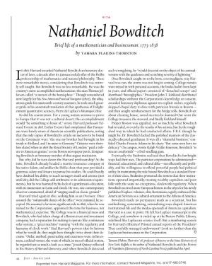 Nathaniel Bowditch Brief Life of a Mathematician and Businessman: 1773-1838 by Tamara Plakins Thornton