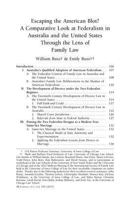 Escaping the American Blot? a Comparative Look at Federalism in Australia and the United States Through the Lens of Family Law William Buss† & Emily Buss††