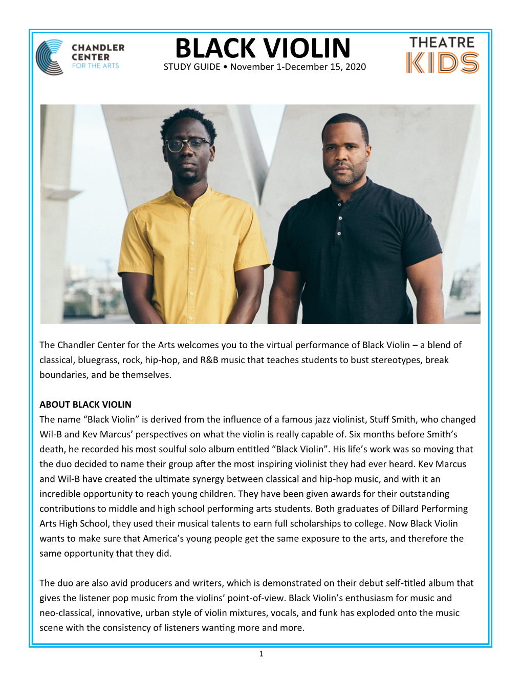 BLACK VIOLIN STUDY GUIDE • November 1-December 15, 2020