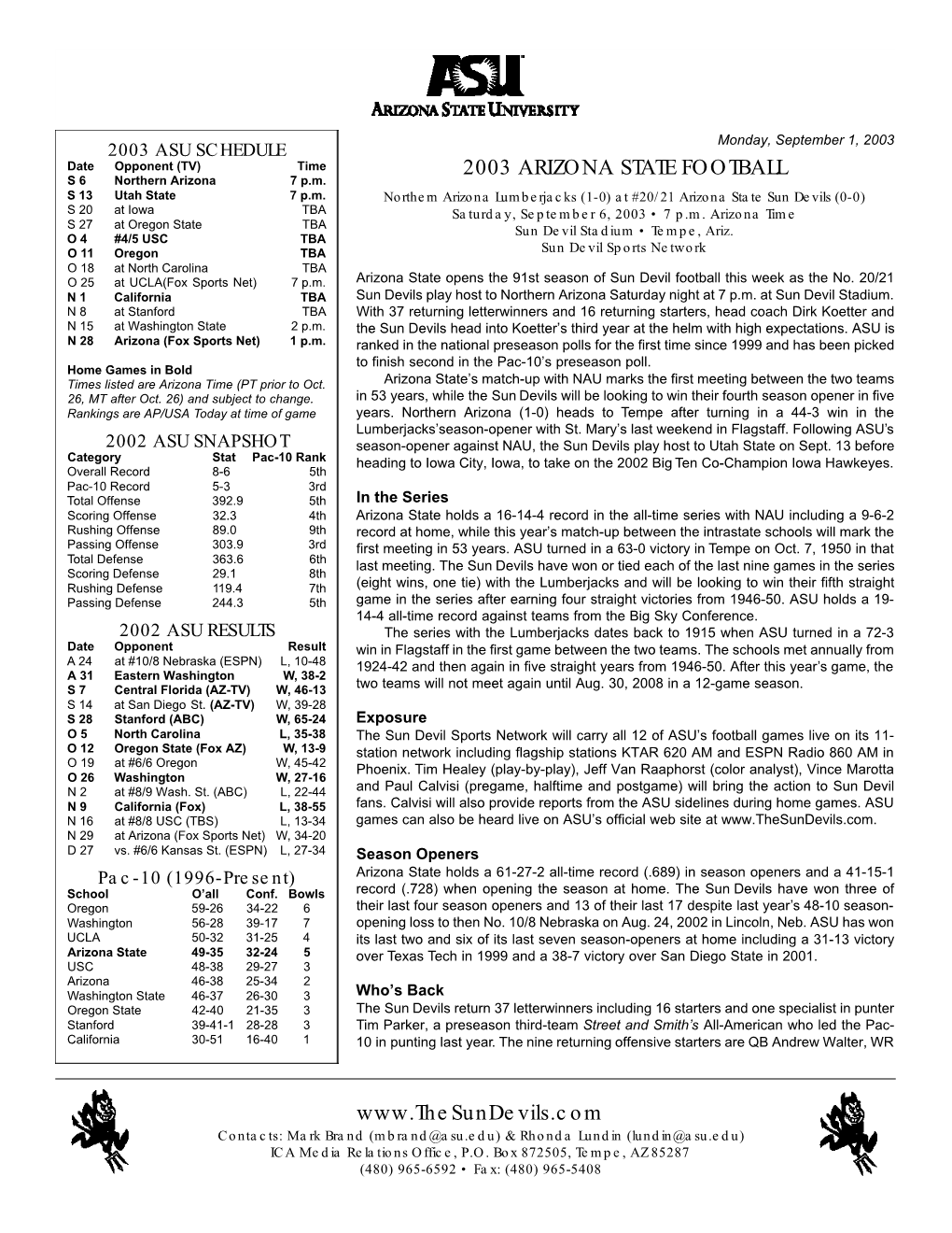 2003 Arizona State Football