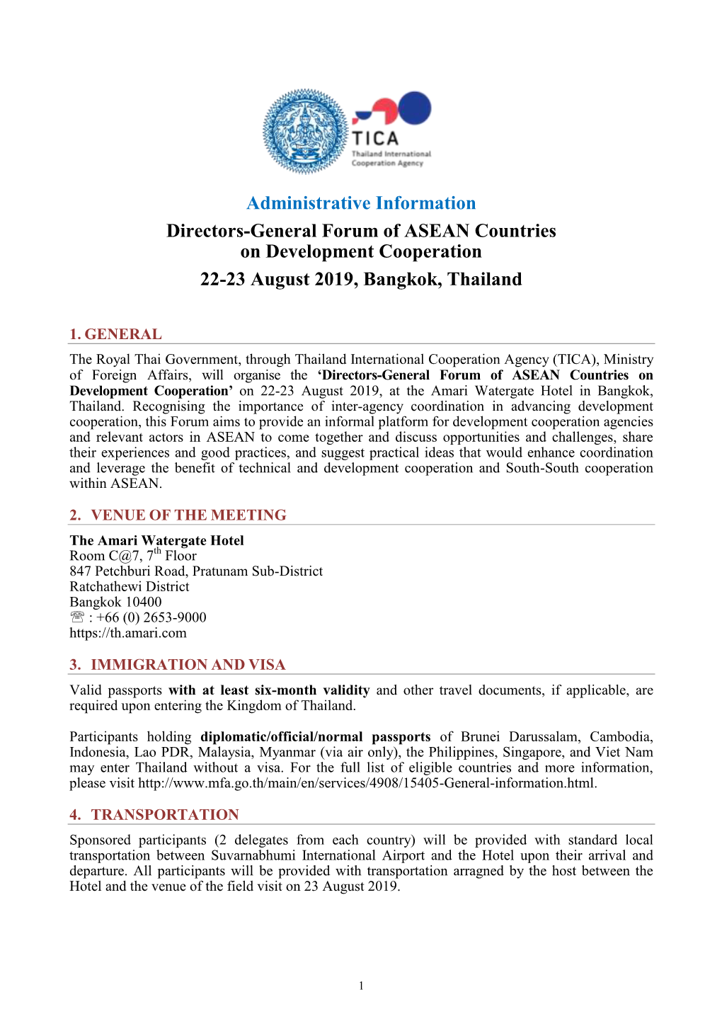 Directors-General Forum of ASEAN Countries on Development Cooperation 22-23 August 2019, Bangkok, Thailand