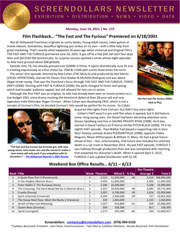 Film Flashback… “The Fast and the Furious” Premiered on 6/18/2001 Weekend Box Office Results…