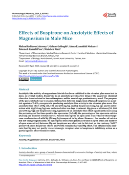 Effects of Buspirone on Anxiolytic Effects of Magnesium in Male Mice