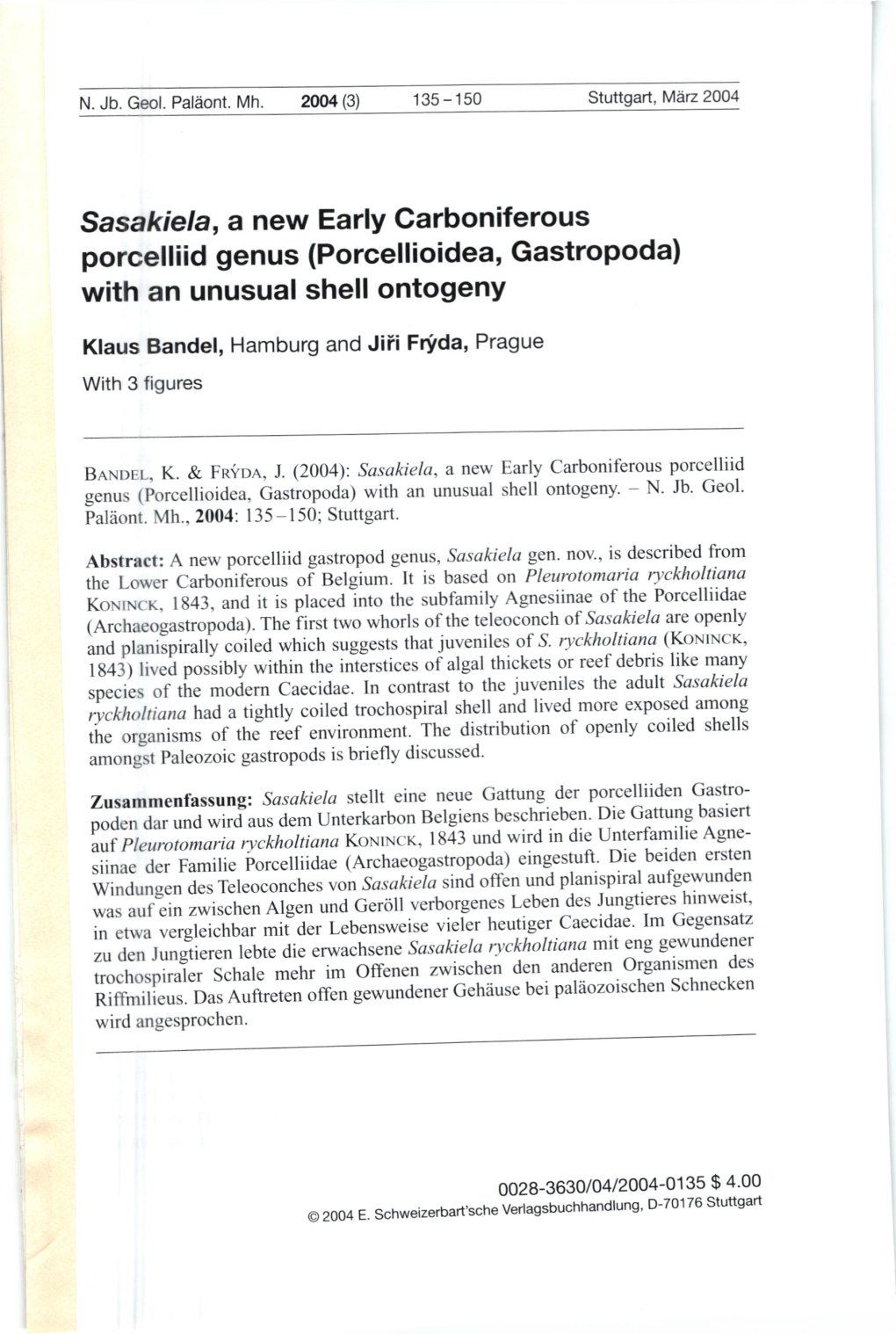 Sasakiela, a New Early Garboniferous Porcelliid Genus (Porcellioidea, Gastropoda) with an Unusual Shell Ontogeny