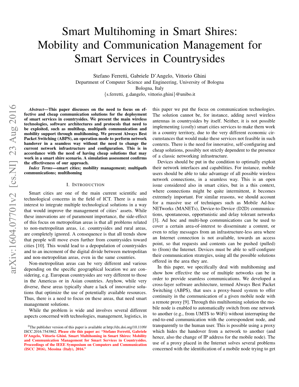Smart Multihoming in Smart Shires: Mobility and Communication Management for Smart Services in Countrysides