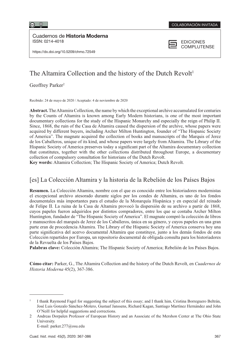 The Altamira Collection and the History of the Dutch Revolt1