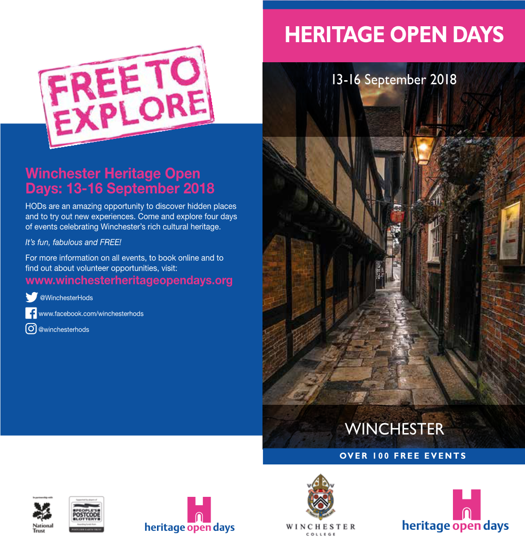 Winchester Heritage Open Days: 13-16 September 2018 Hods Are an Amazing Opportunity to Discover Hidden Places and to Try out New Experiences