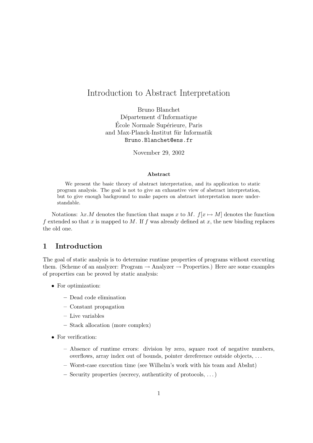 Introduction to Abstract Interpretation