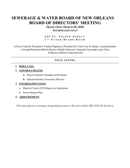 Sewerage & Water Board of New Orleans Board of Directors' Meeting