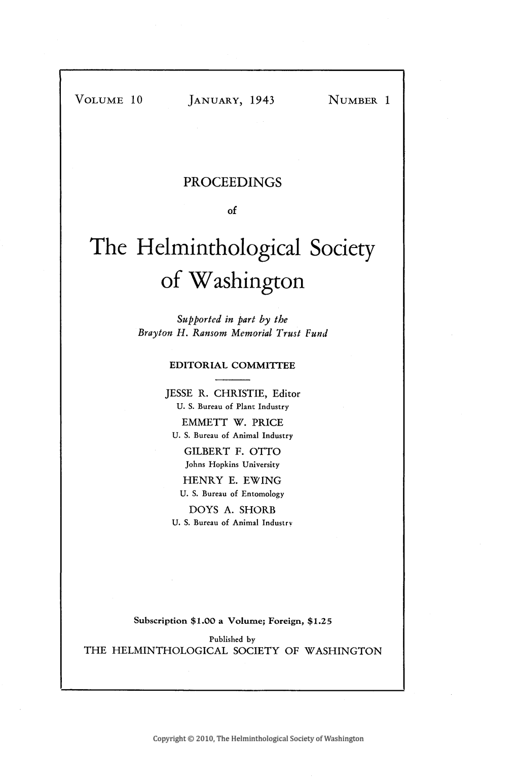 The Helminthological Society O Washington