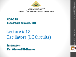 Lecture # 12 Oscillators (LC Circuits)