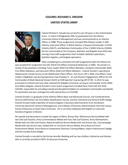 Colonel Richard S. Smudin United States Army