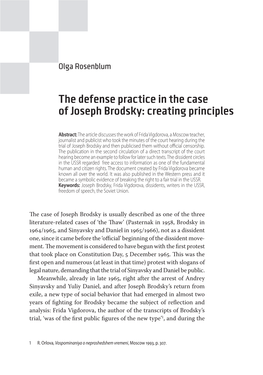 The Defense Practice in the Case of Joseph Brodsky: Creating Principles