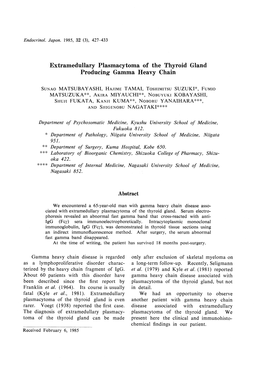 Extramedullary Plasmacytoma of the Thyroid Gland Producing Gamma Heavy Chain