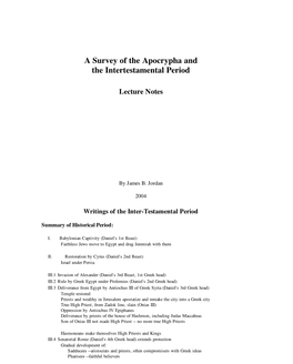 A Survey of the Apocrypha and the Intertestamental Period