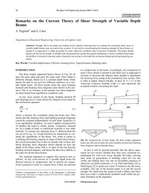 Remarks on the Current Theory of Shear Strength of Variable Depth Beams A