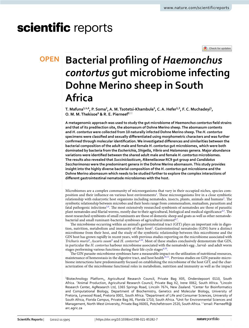 Bacterial Profiling of Haemonchus Contortus Gut Microbiome Infecting