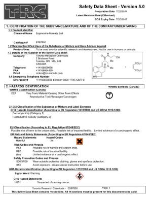 Safety Data Sheet - Version 5.0 Preparation Date 7/22/2014 Latest Revision Date (If Revised) SDS Expiry Date 7/20/2017
