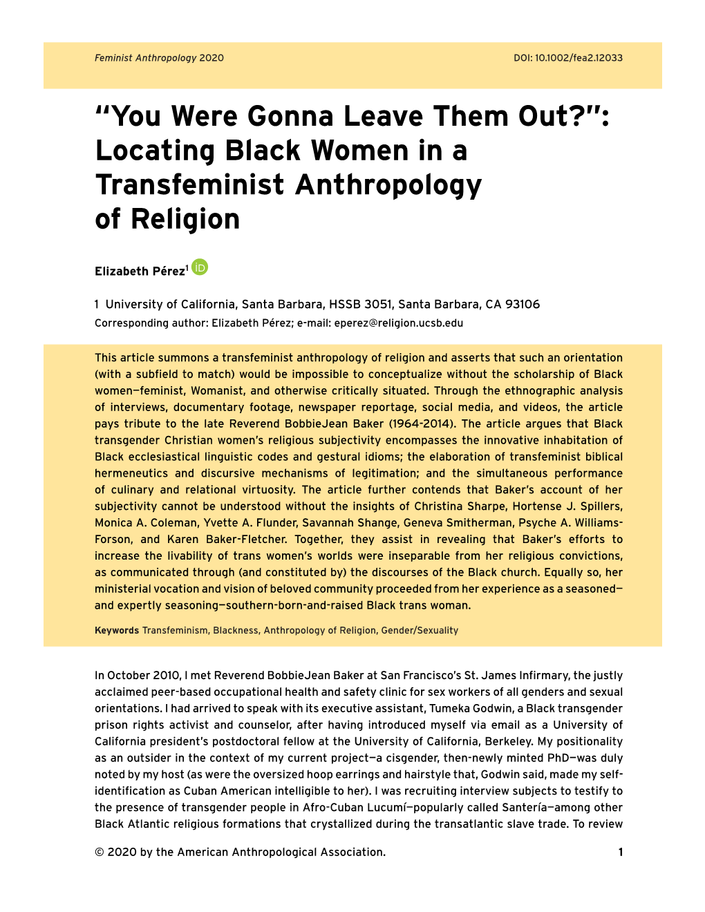 Locating Black Women in a Transfeminist Anthropology of Religion