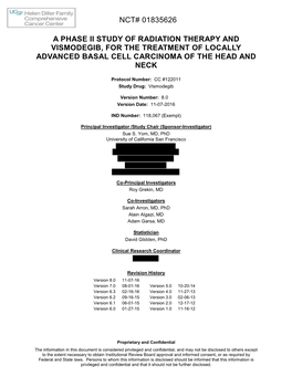 A Phase Ii Study of Radiation Therapy and Vismodegib, for the Treatment of Locally Advanced Basal Cell Carcinoma of the Head and Neck