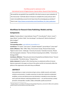 Workflows for Research Data Publishing: Models and Key Components